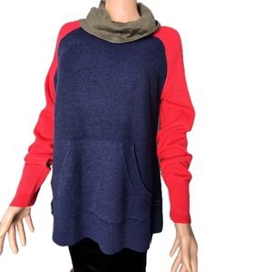 Woolrich Merino Wool Blend Colorblock Cowl Neck Sweater - Navy/Red/Olive - M